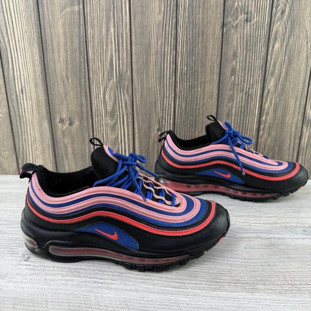 Nike Air Max 97 (GS) Low Top Sneakers Black Flash Crimson Racer Blue 7Y